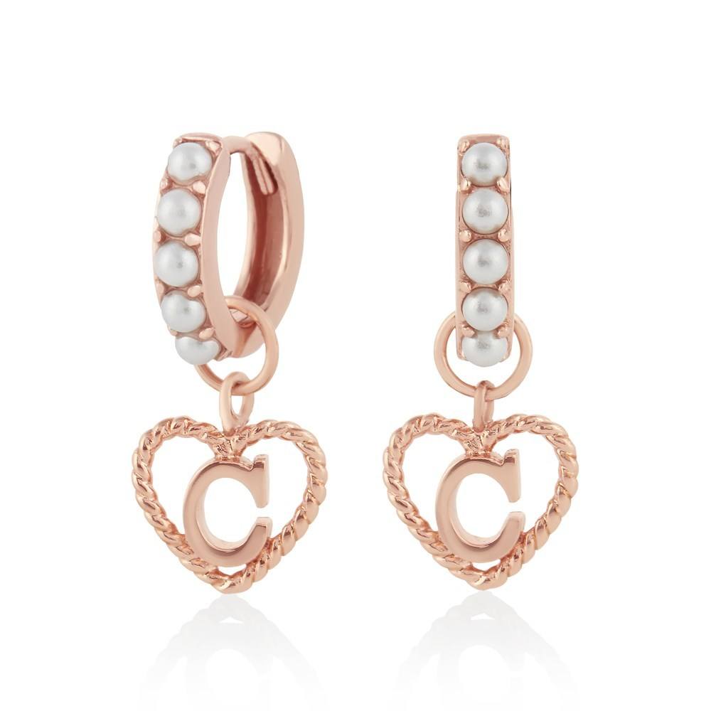 Olivia Burton Rose Gold Pearl C Initial Huggie Earrings