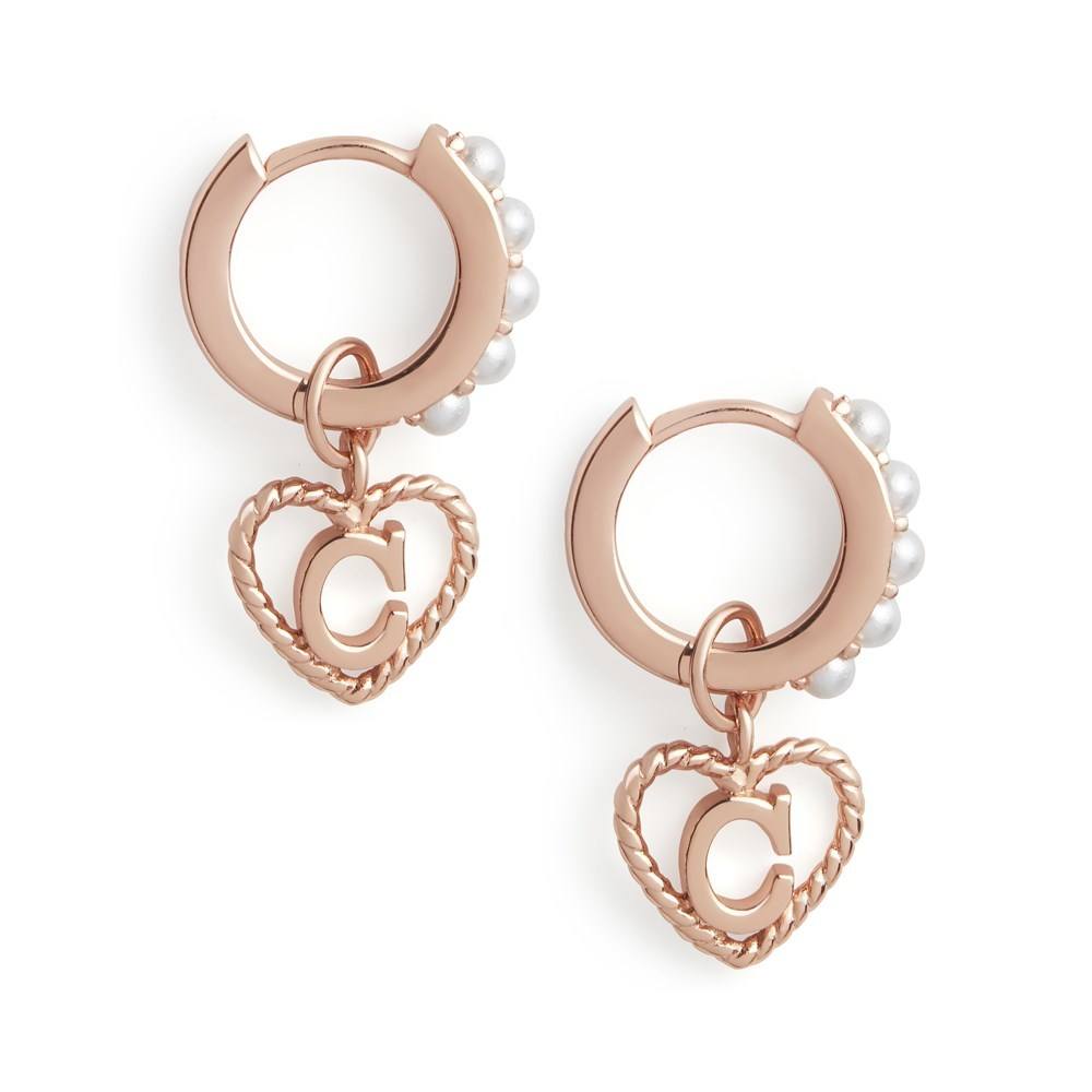 Olivia Burton Rose Gold Pearl C Initial Huggie Earrings