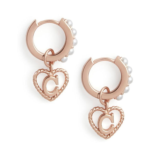 Olivia Burton Rose Gold Pearl C Initial Huggie Earrings