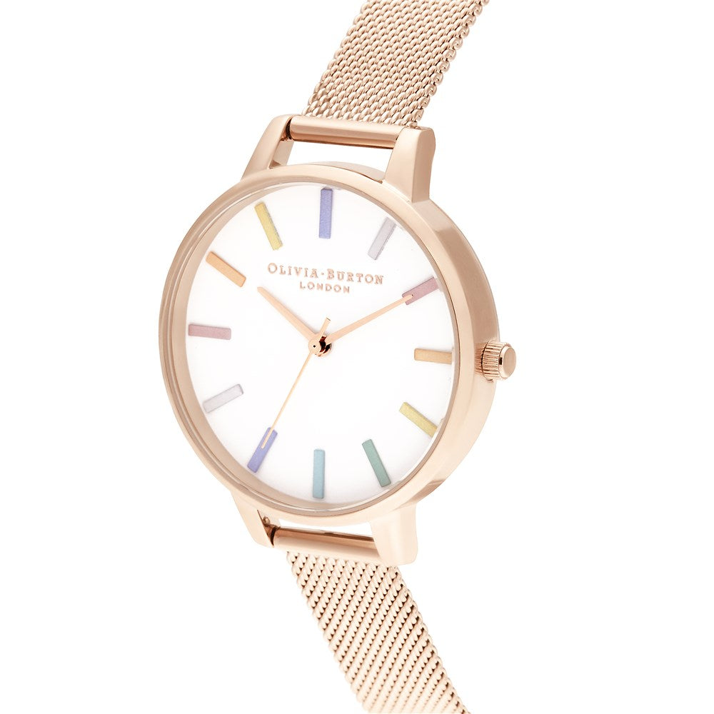 Olivia Burton Rainbow Rose Gold Mesh Watch 
