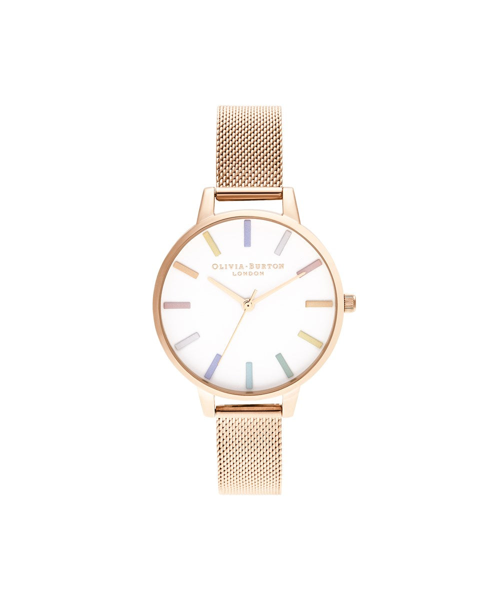 Olivia Burton Rainbow Rose Gold Mesh Watch 