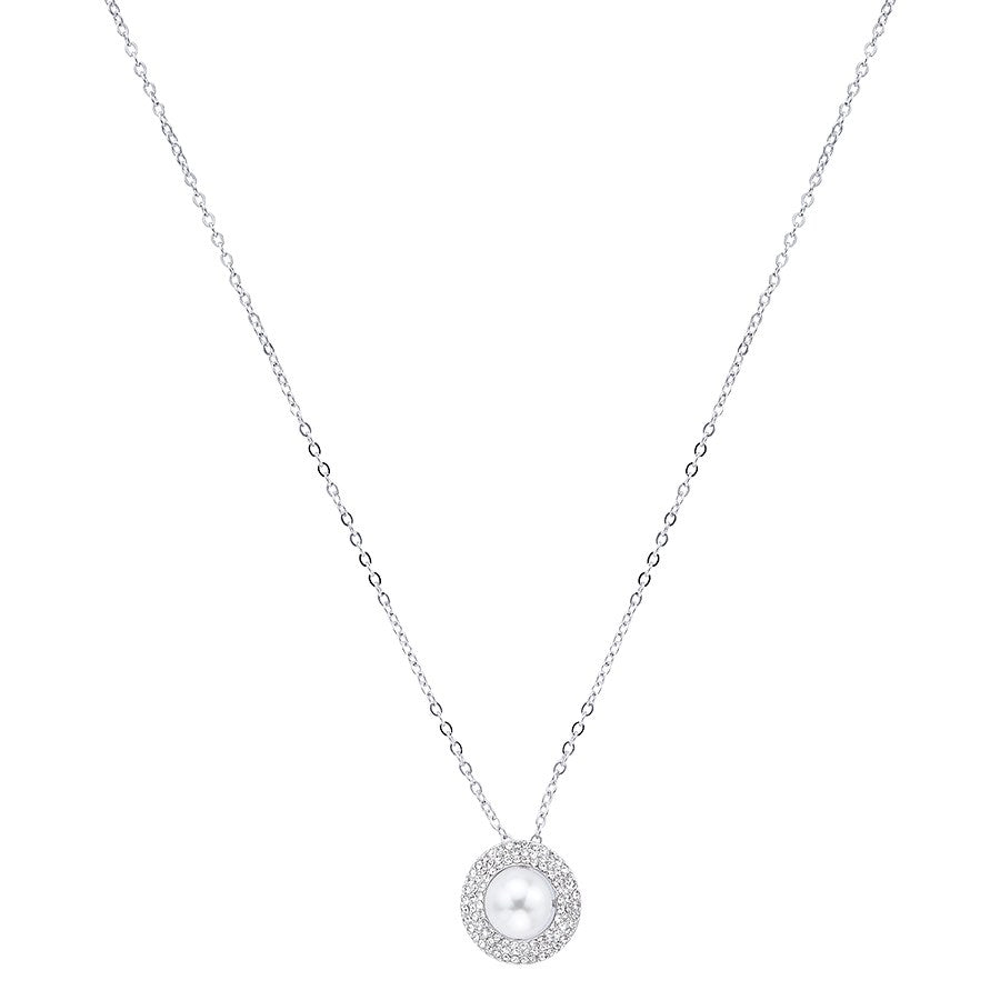 August Woods Silver Crystal Pearl Necklace