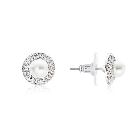 August Woods Silver Crystal Pearl Earrings