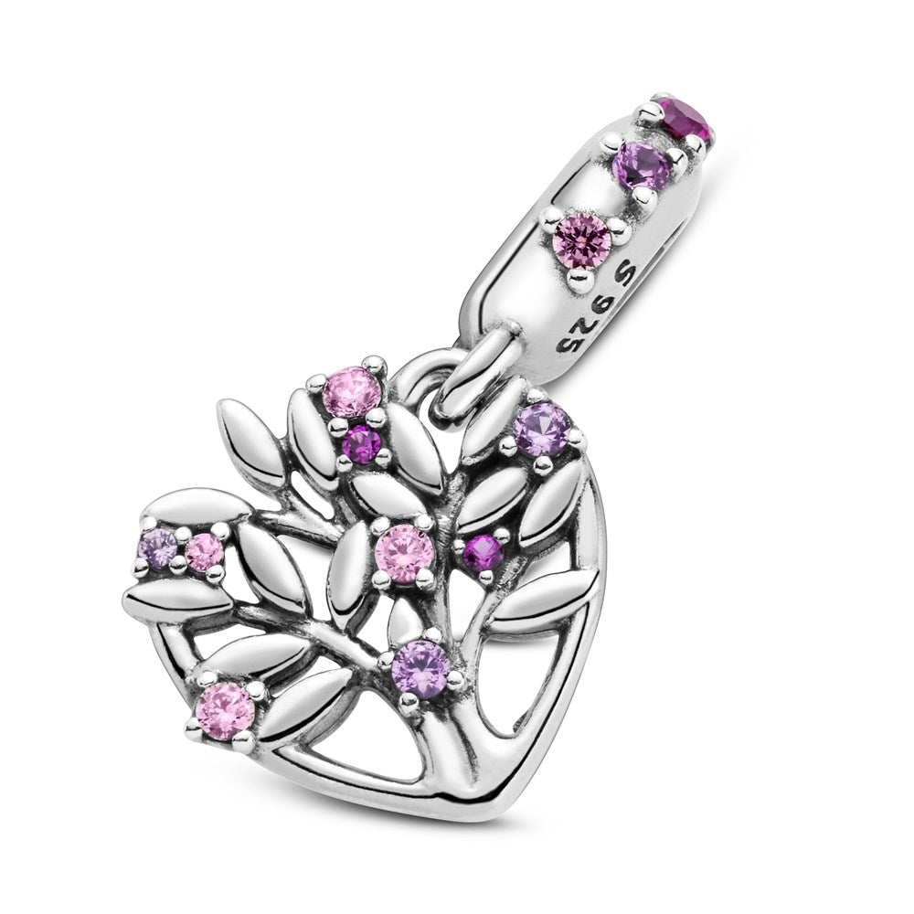 Pandora Family Tree Pink Heart Drop Charm