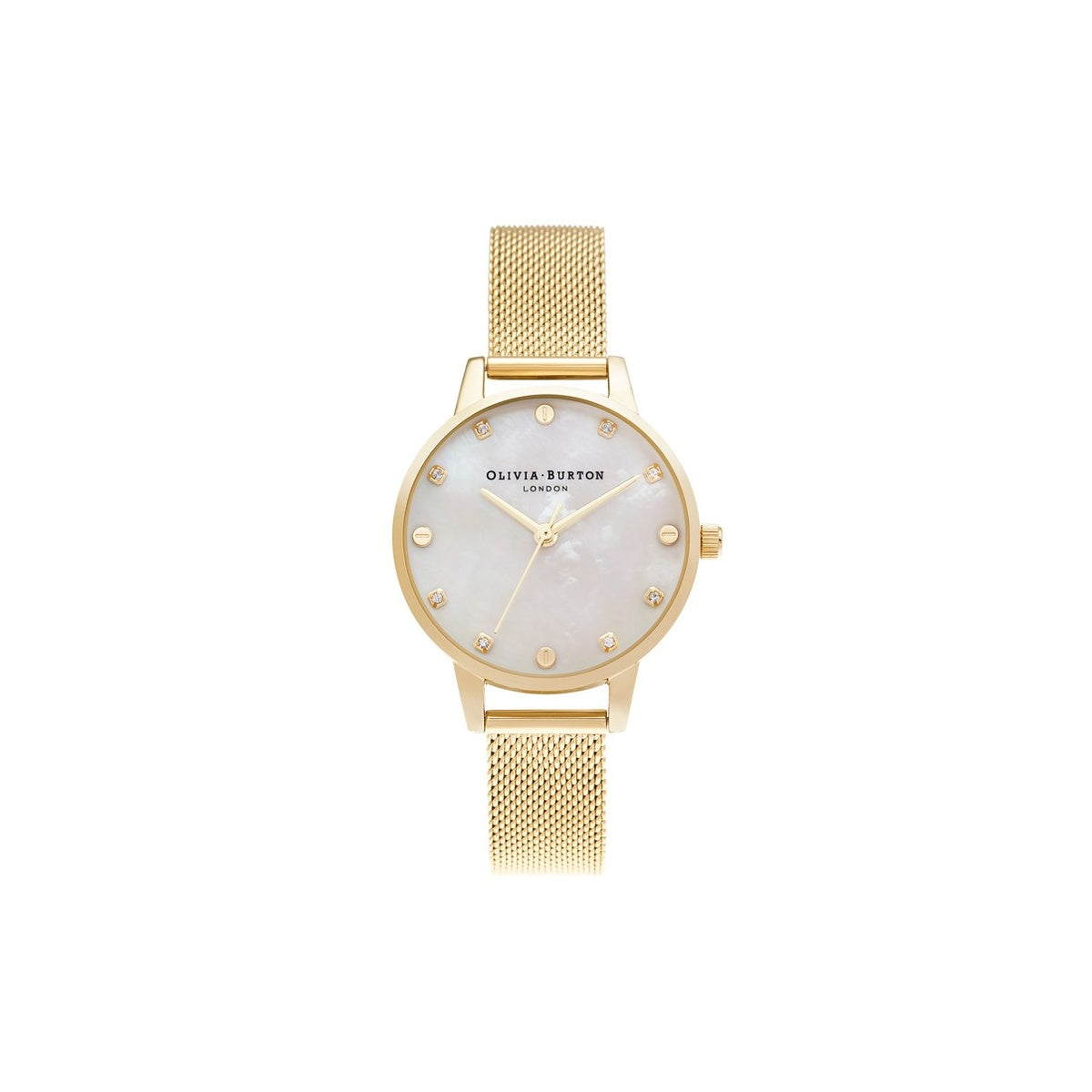 Olivia Burton Mother Of Pearl Pale Gold Mesh Watch