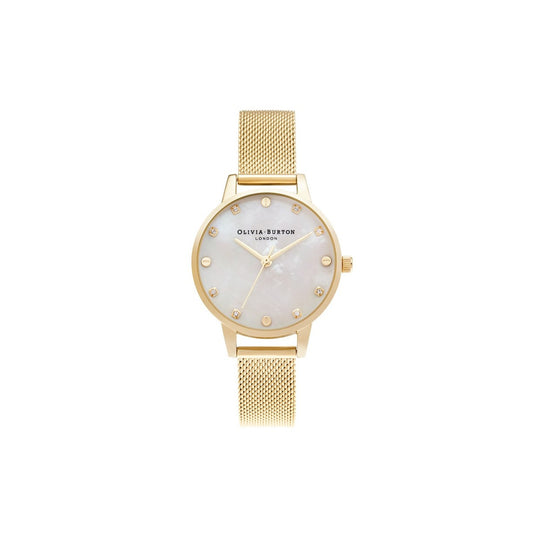 Olivia Burton Mother Of Pearl Pale Gold Mesh Watch