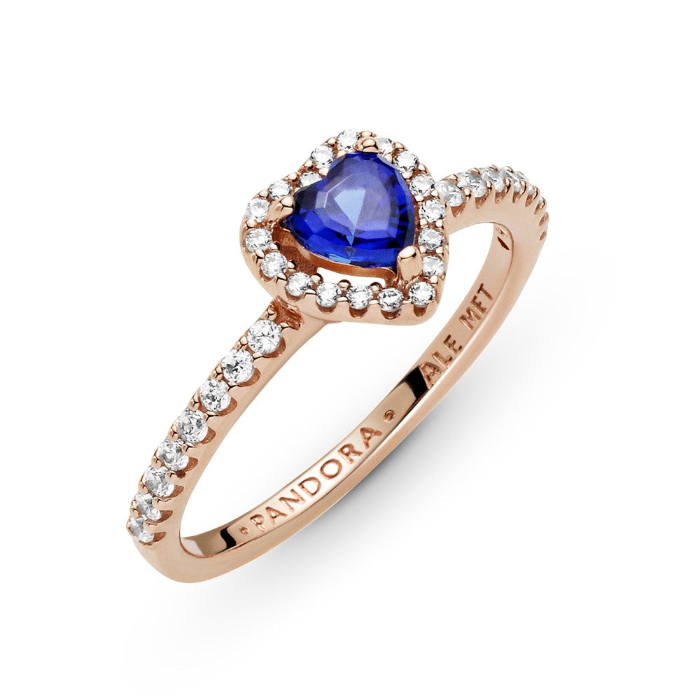 Pandora Rose Gold Sparkling Blue Elevated Heart Ring