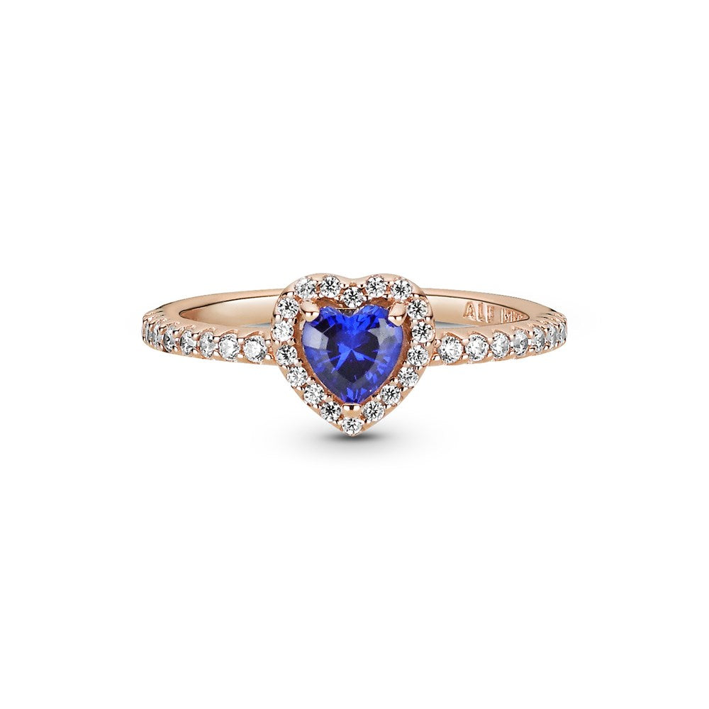 Pandora Rose Gold Sparkling Blue Elevated Heart Ring
