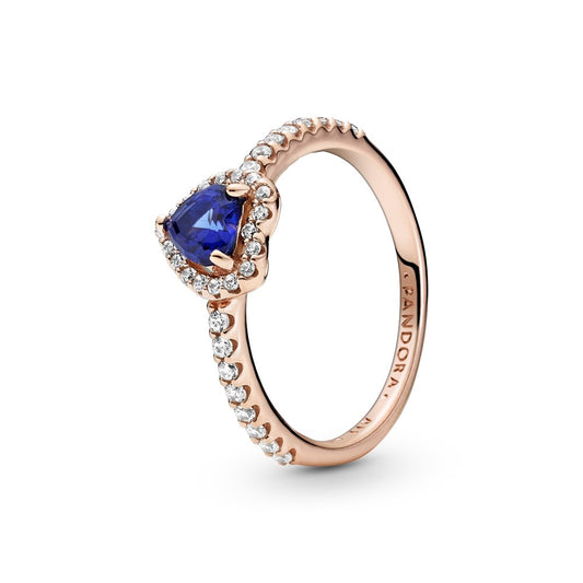 Pandora Rose Gold Sparkling Blue Elevated Heart Ring