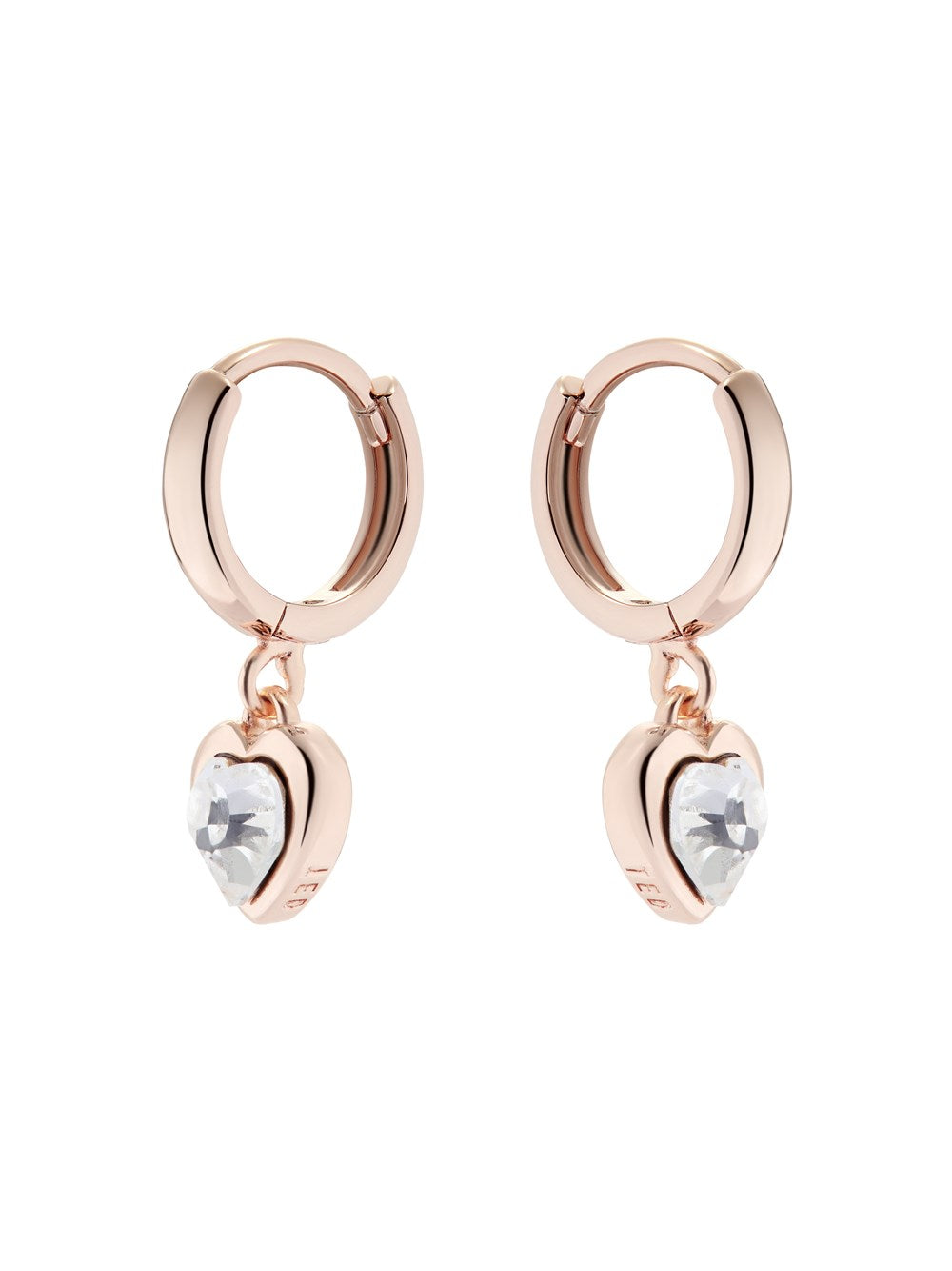 Ted Baker Rose Gold Crystal Heart Huggie Earrings