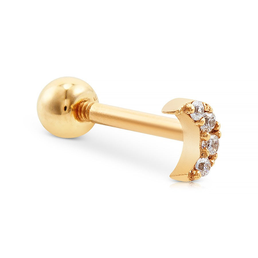 Argento Gold Crystal Moon Single Barbell Earring