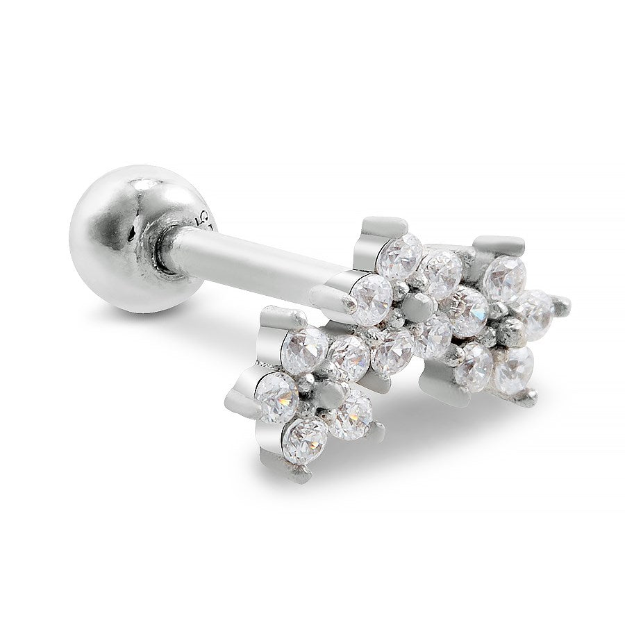 Argento Silver Triple Star Single Barbell Earring