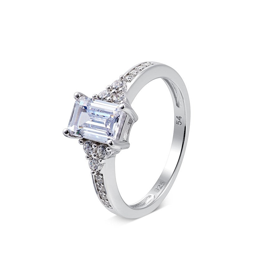 Argento Silver Crystal Solitaire Rectangle Ring