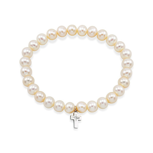 Argento Silver Kids Pearl Cross Bracelet 
