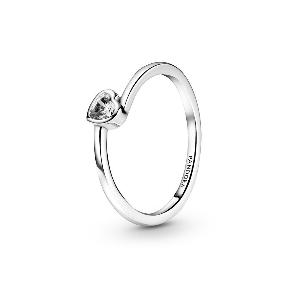 Pandora Clear Tilted Heart Solitaire Ring