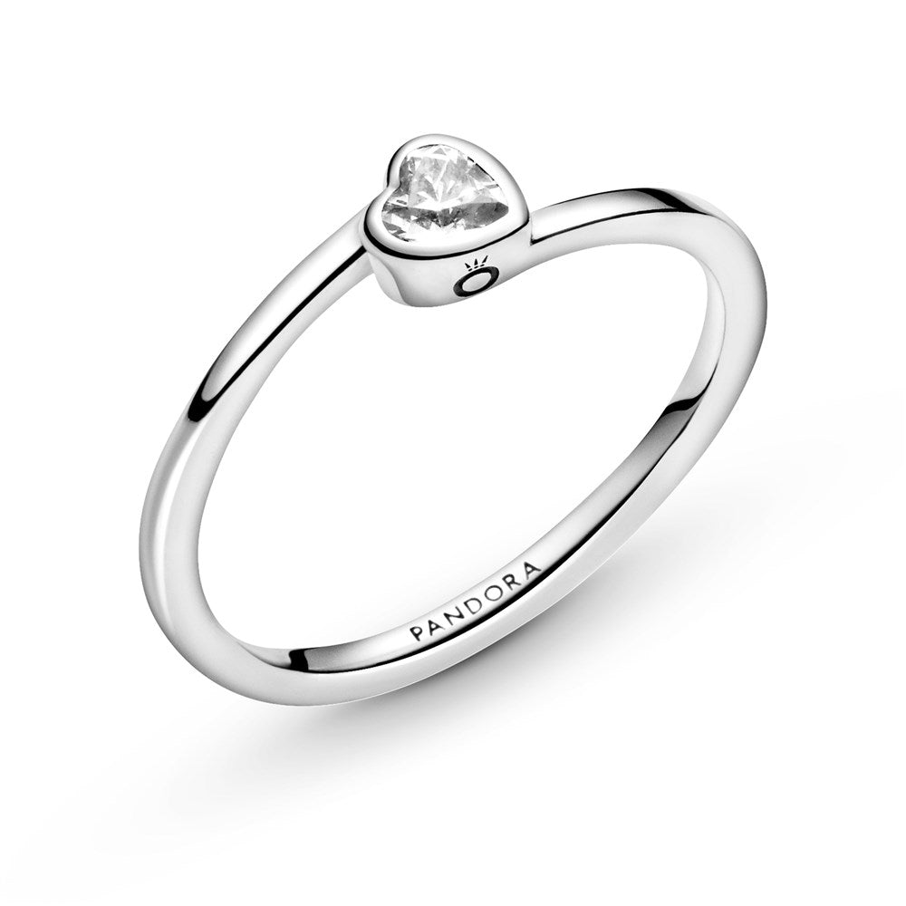 Pandora Clear Tilted Heart Solitaire Ring