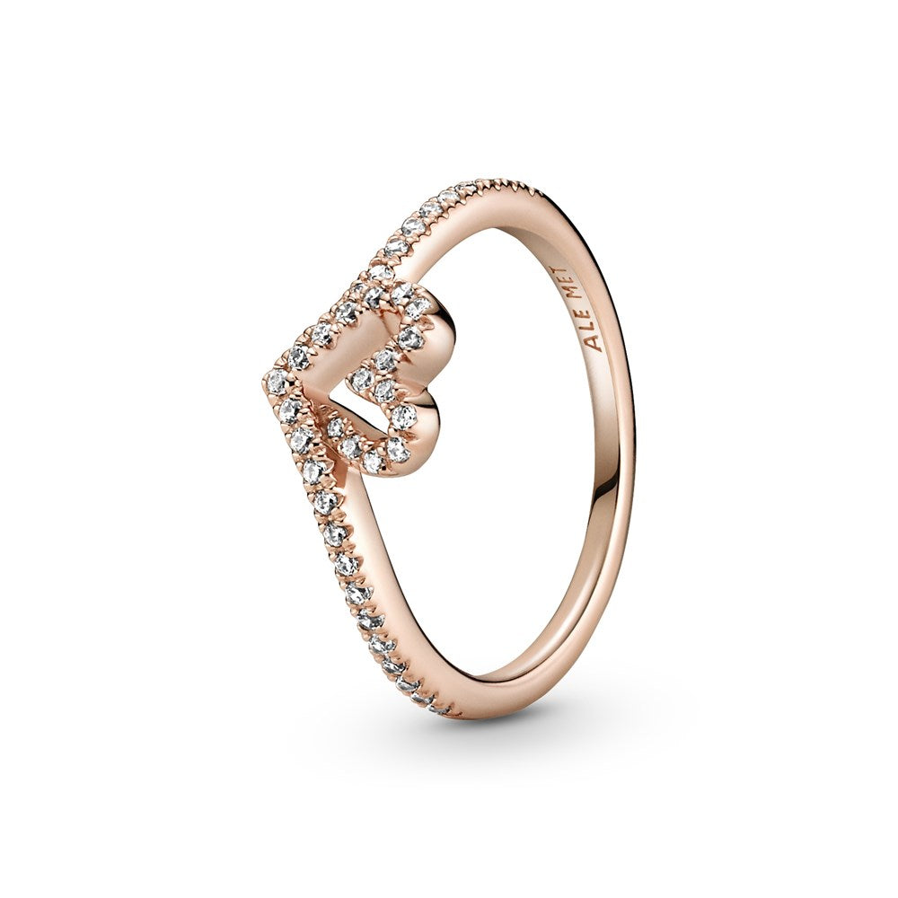 Pandora Rose Sparkling Wishbone Heart Ring