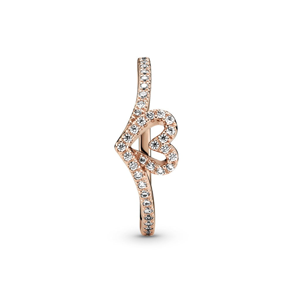 Pandora Rose Sparkling Wishbone Heart Ring