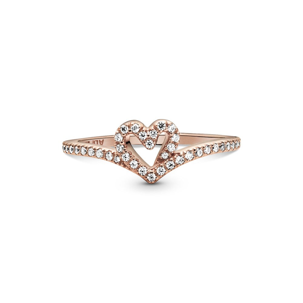 Pandora Rose Sparkling Wishbone Heart Ring