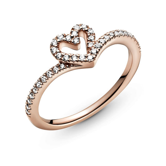 Pandora Rose Sparkling Wishbone Heart Ring