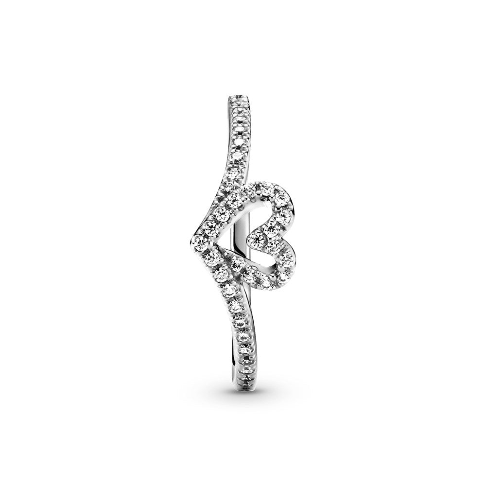 Pandora Sparkling Wishbone Heart Ring