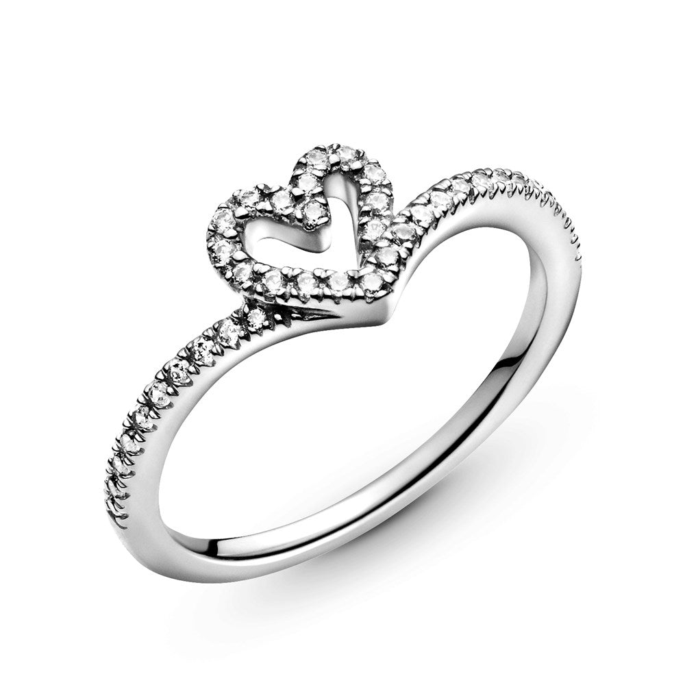 Pandora Sparkling Wishbone Heart Ring