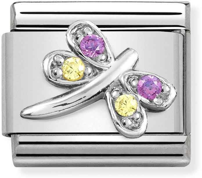 Nomination Lilac + Yellow Crystal Dragonfly Charm 