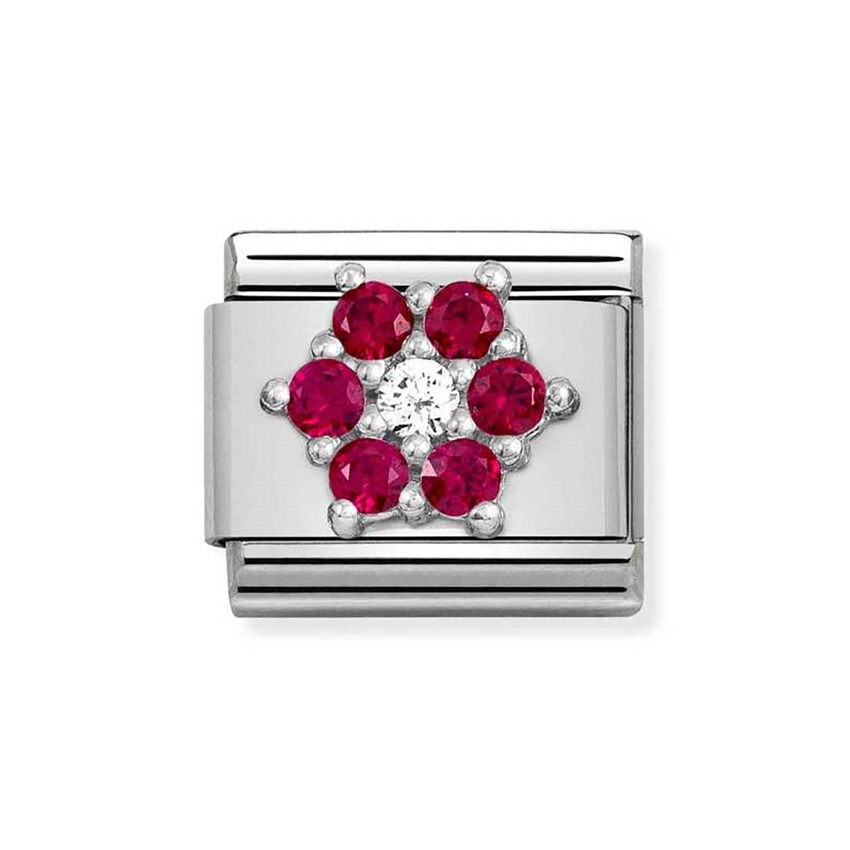 Nomination Red + White Crystal Flower Charm 