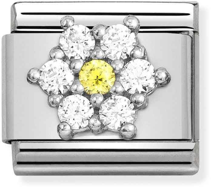 Nomination White + Yellow Crystal Flower Charm 