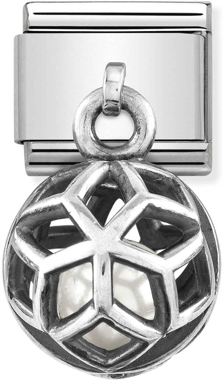 Nomination Silver Rhombus + White Pearl Hanging Cage Charm 