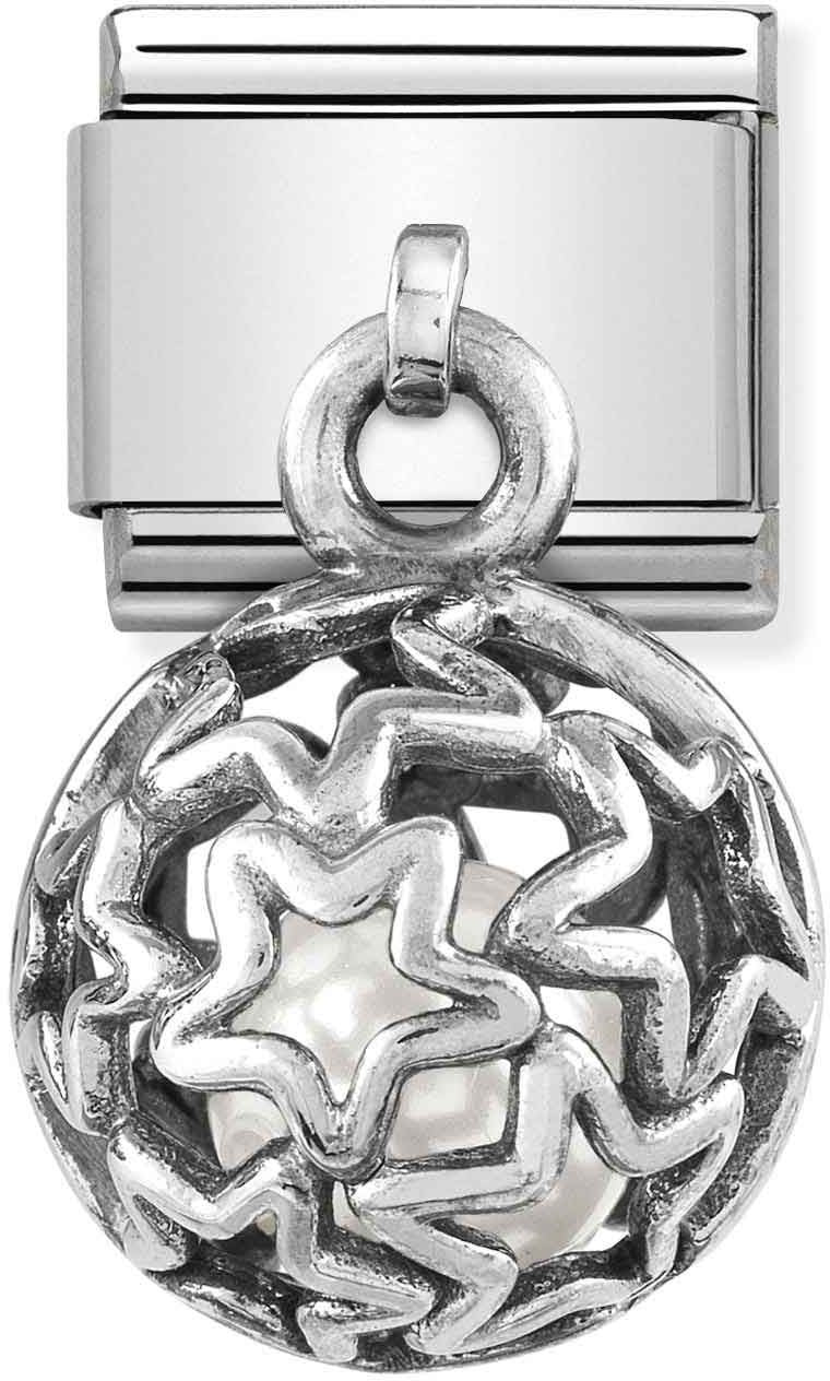 Nomination Silver Stars + White Pearl Hanging Cage Charm 