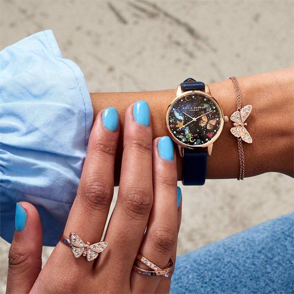 Olivia Burton Navy Night Garden Butterfly Watch 