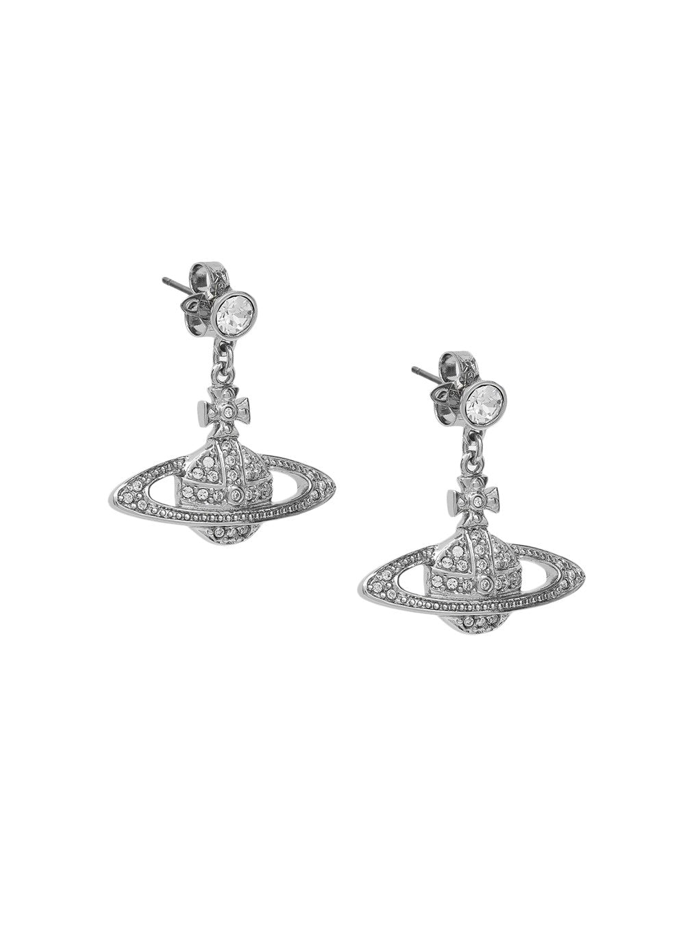 Vivienne Westwood Silver Crystal Mini Bas Relief Drop Earrings