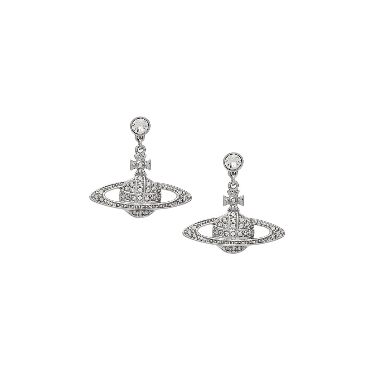 Vivienne Westwood Silver Crystal Mini Bas Relief Drop Earrings