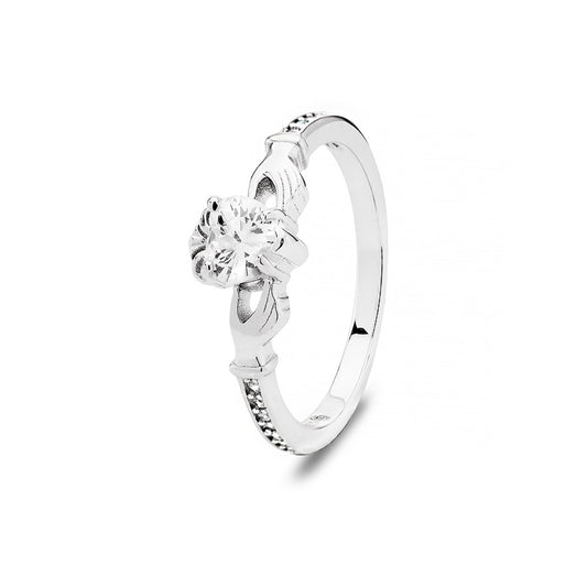Argento Silver Cubic Zirconia Claddagh Ring