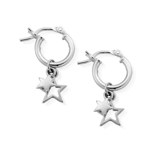 ChloBo Silver Double Star Hoop Earrings