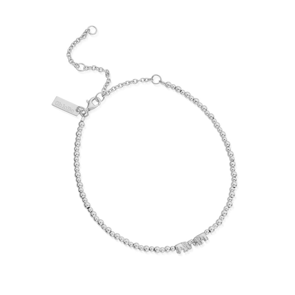 ChloBo Silver Cute Lucky Elephant Anklet