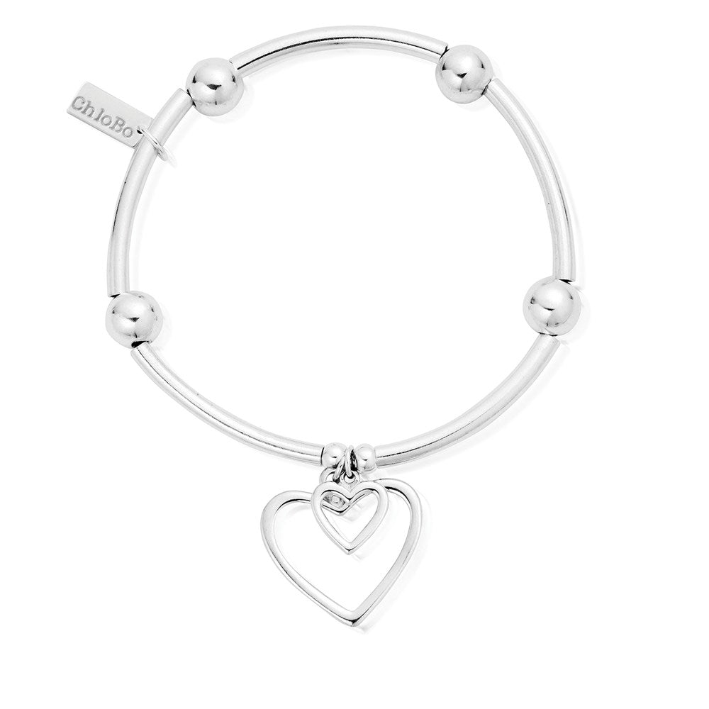 ChloBo Silver Noodle Double Heart Bracelet