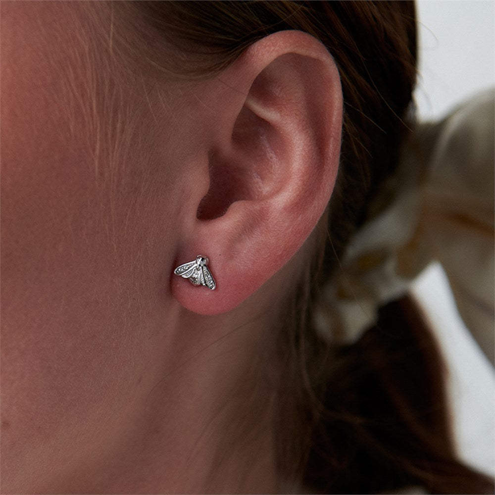 Olivia Burton Glitter Bee Silver Earrings