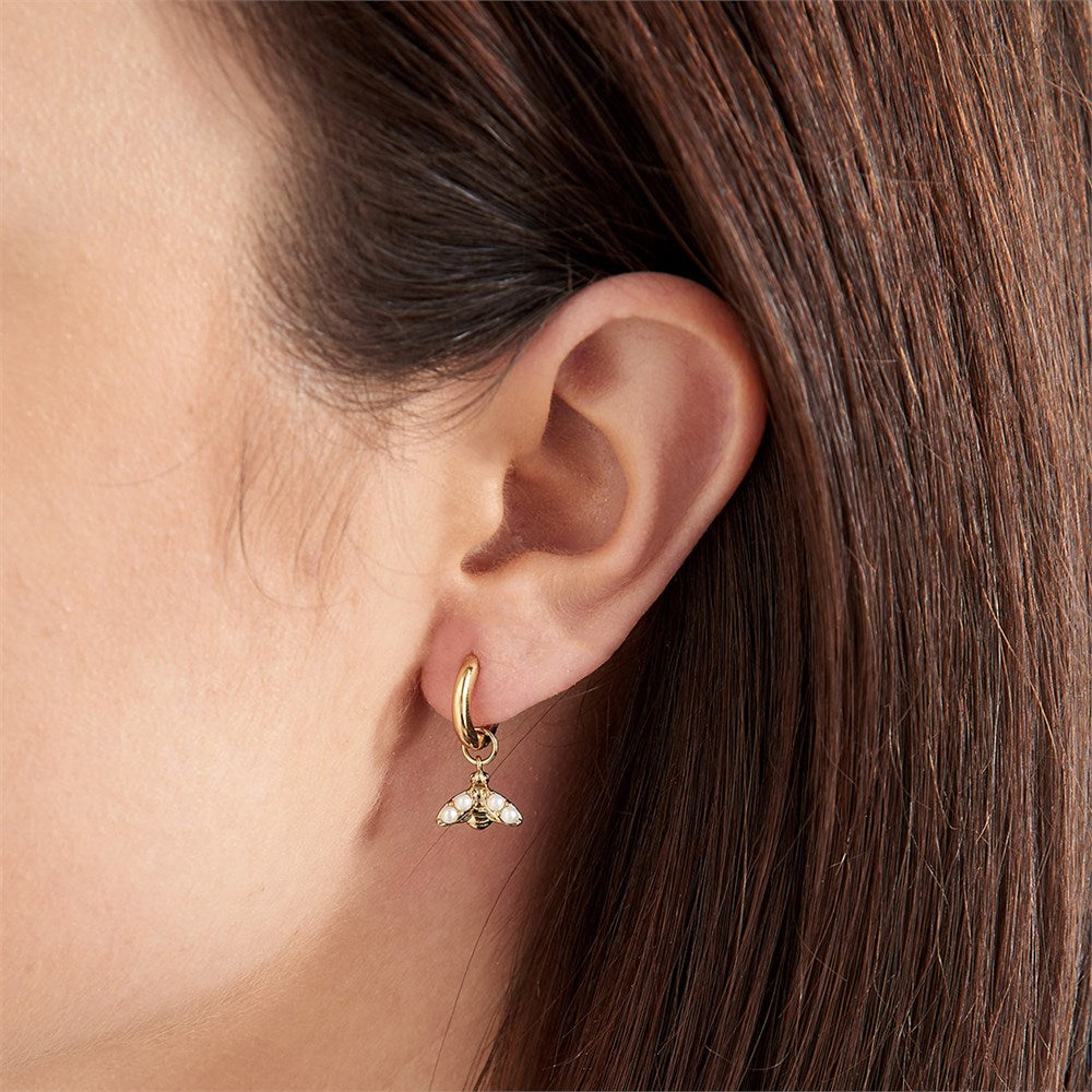 Olivia Burton Pearl Bee Gold Huggie Earrings