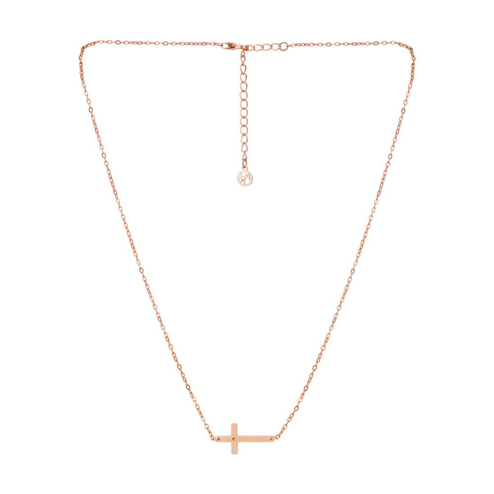 Argento Rose Gold Cross Horizontal Necklace