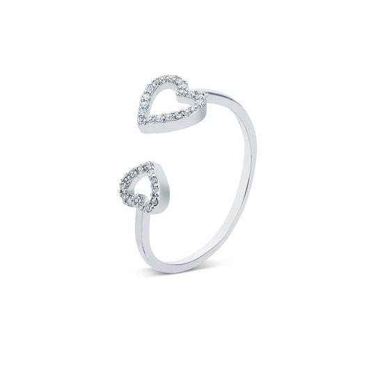 August Woods Silver Double Heart Adjustable Ring