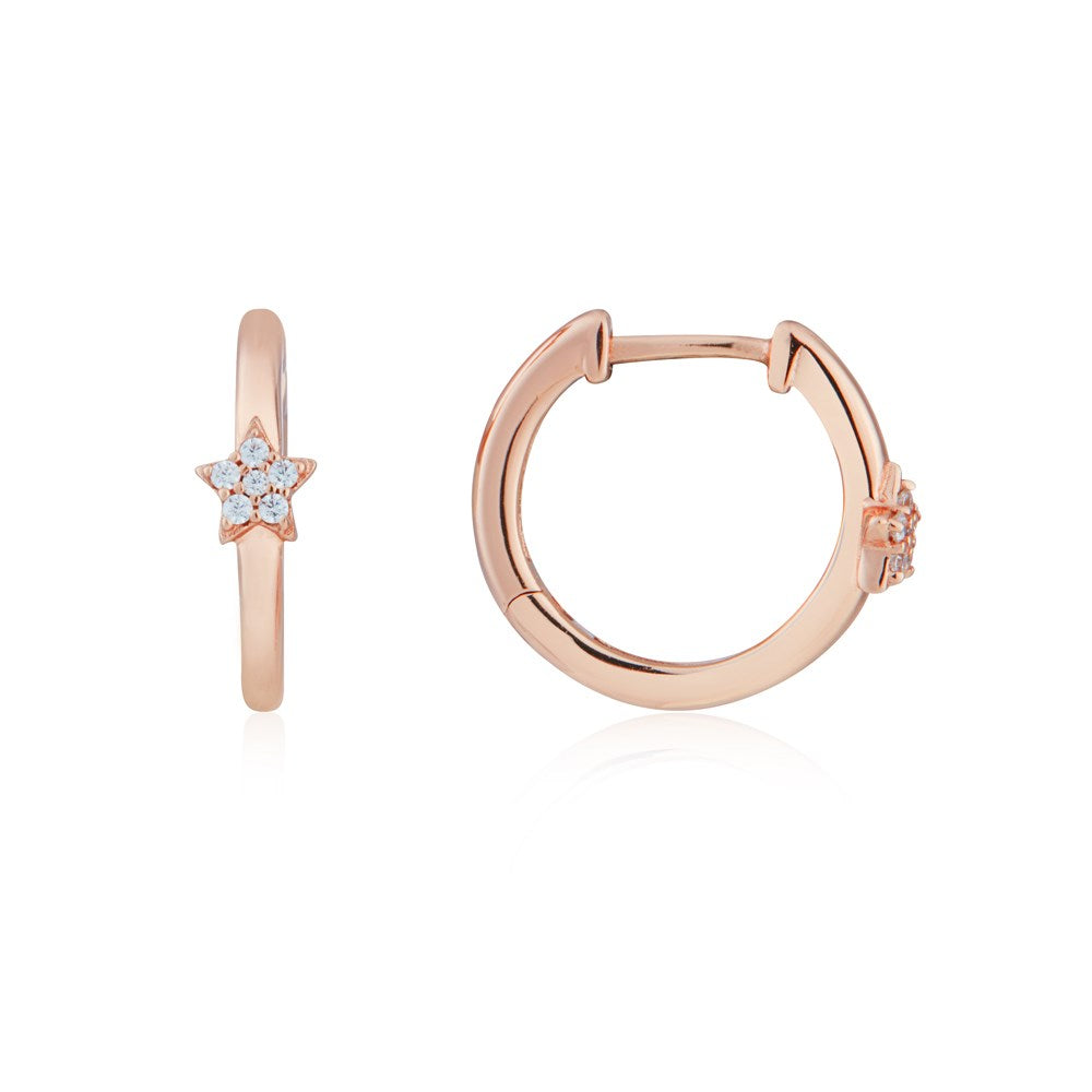 Argento Rose Gold Star Crystal Huggie Hoop Earrings