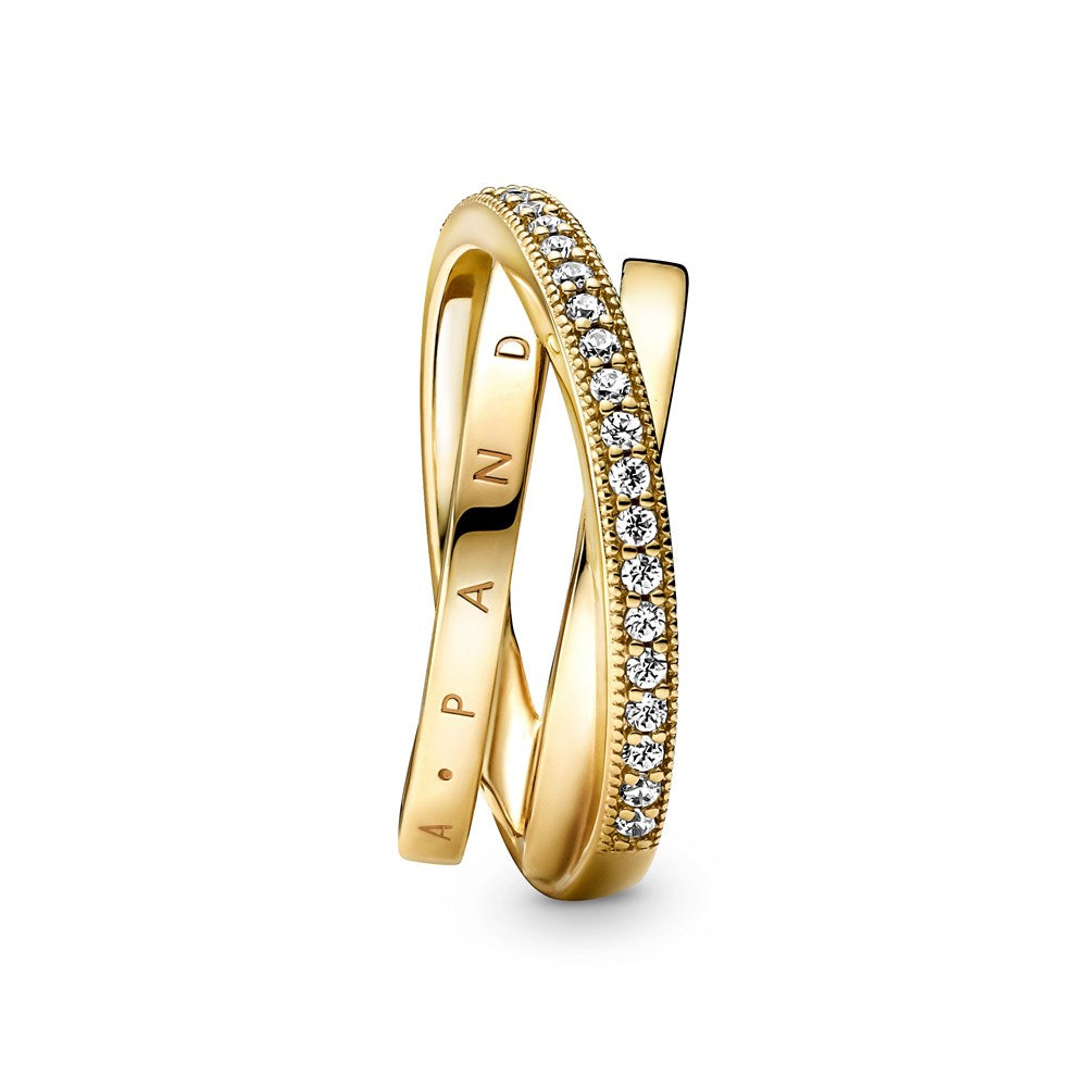 Pandora Gold Crossover Pave Triple Band Ring