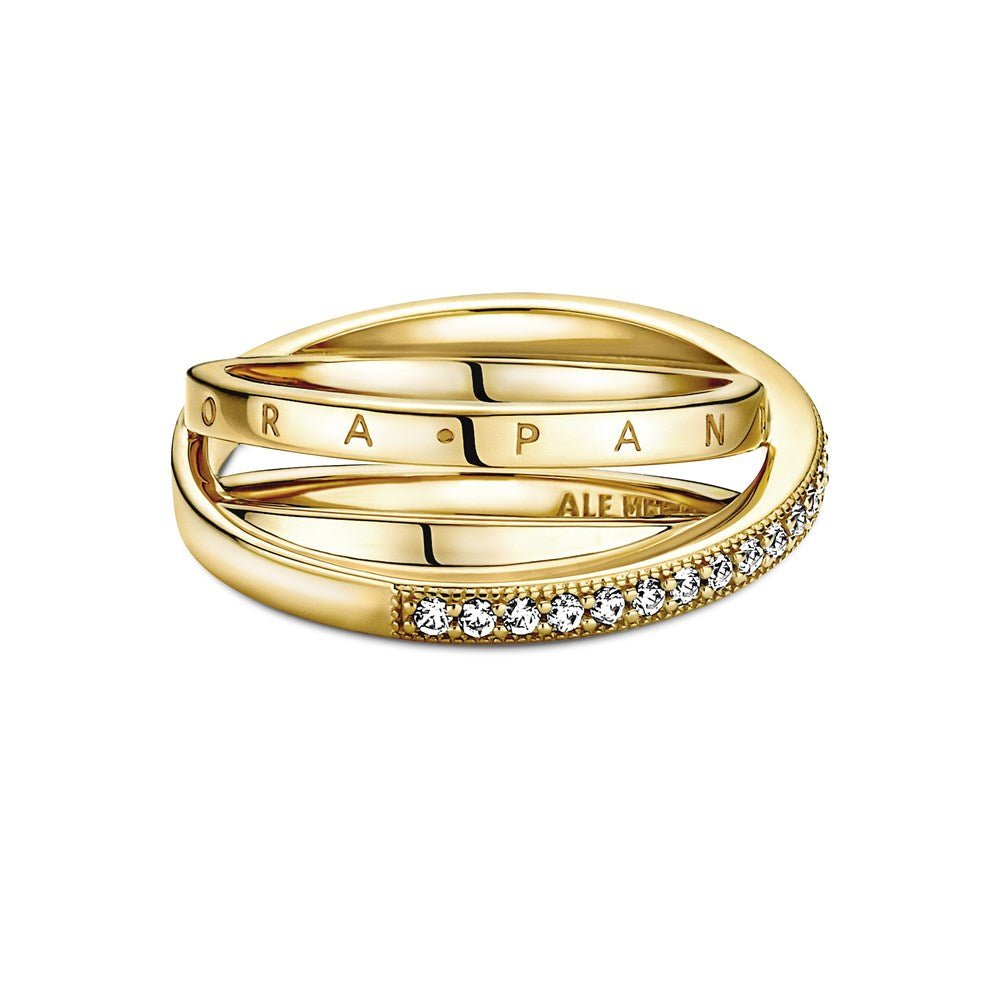Pandora Gold Crossover Pave Triple Band Ring