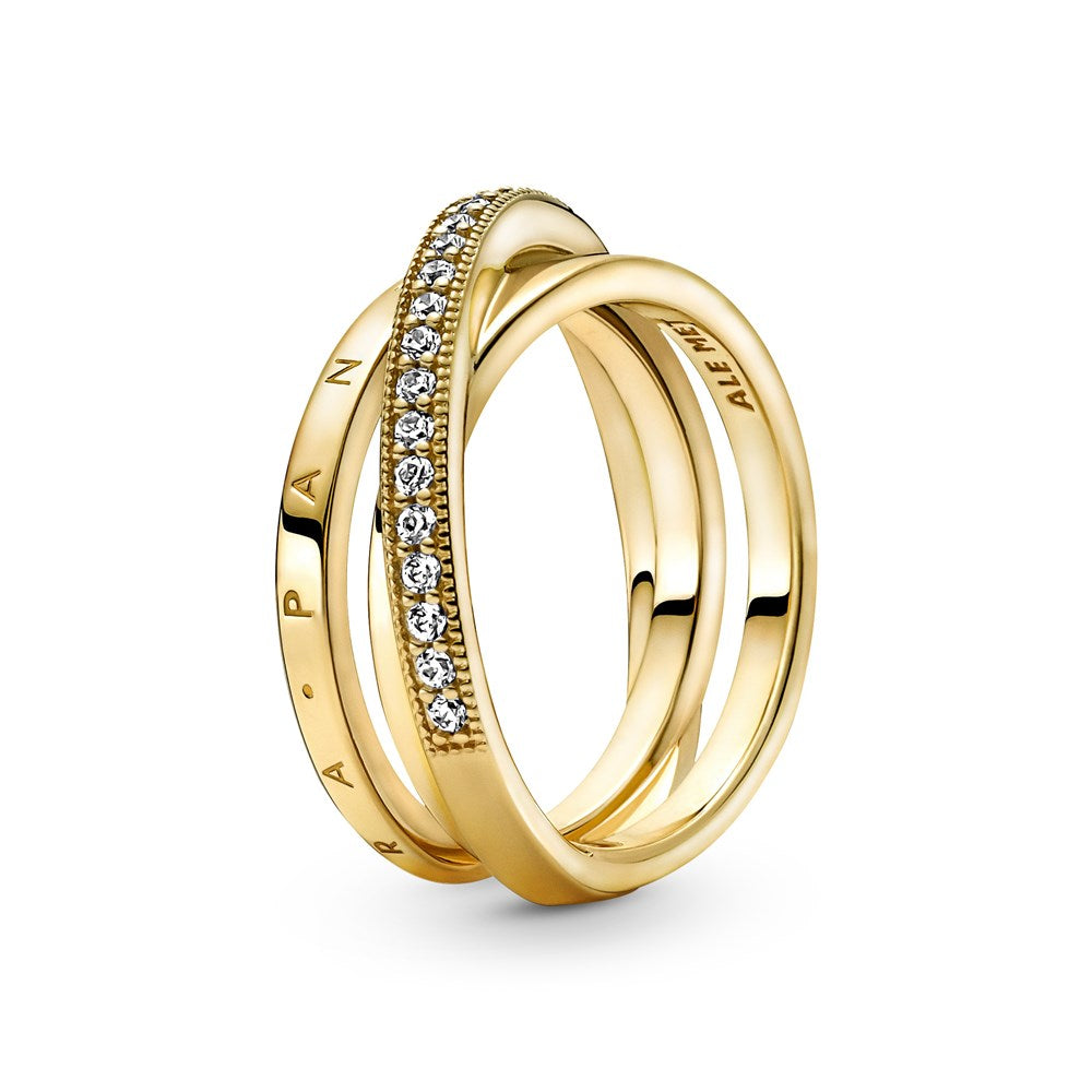 Pandora Gold Crossover Pave Triple Band Ring