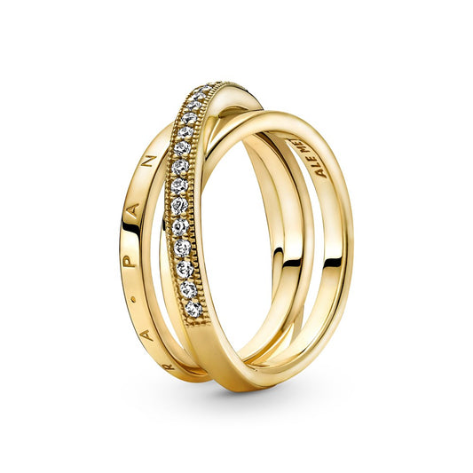 Pandora Gold Crossover Pave Triple Band Ring