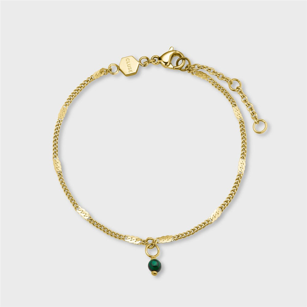CLUSE La Tétragone Gold Mesh Watch & Malachite Bracelet Set