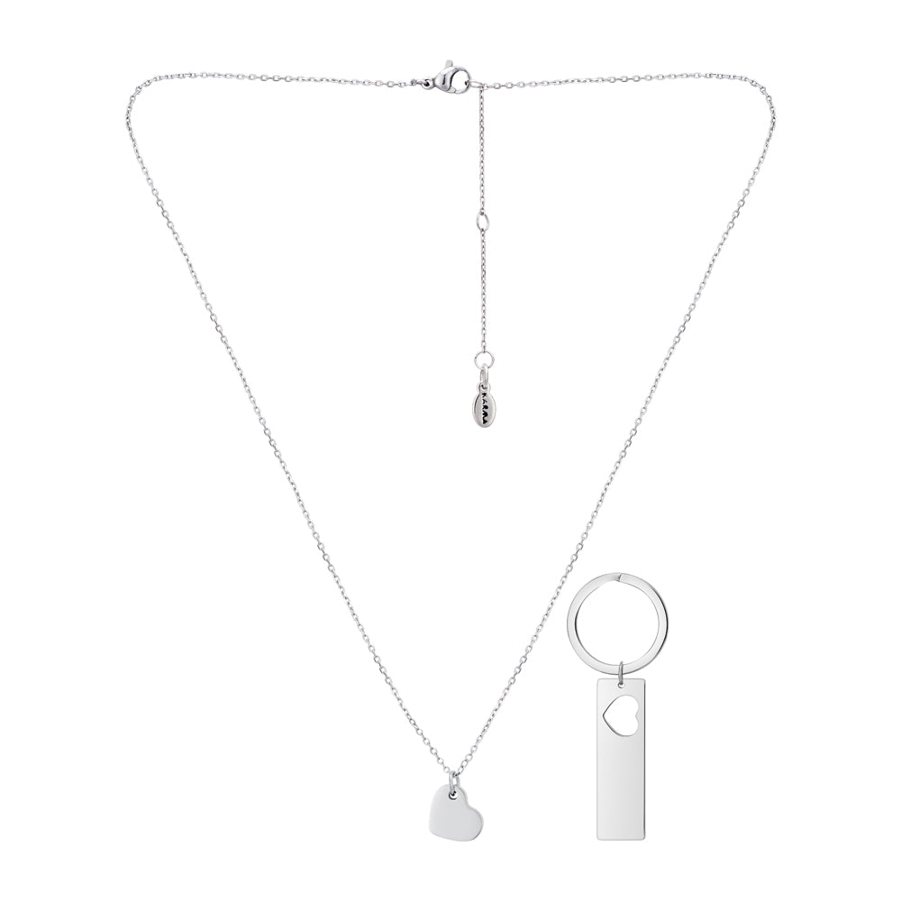Karma Silver Heart Keyring & Necklace Set