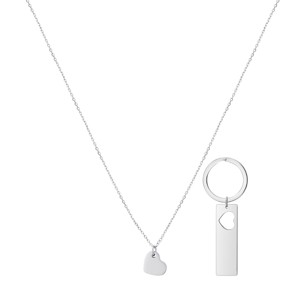 Karma Silver Heart Keyring & Necklace Set